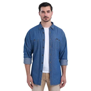 VOBOOM Camicia di jeans da uomo Camicia a maniche lunghe in cotone Abbigliamento da lavoro casual con tasche Abbigliamento Primavera Autunno 1