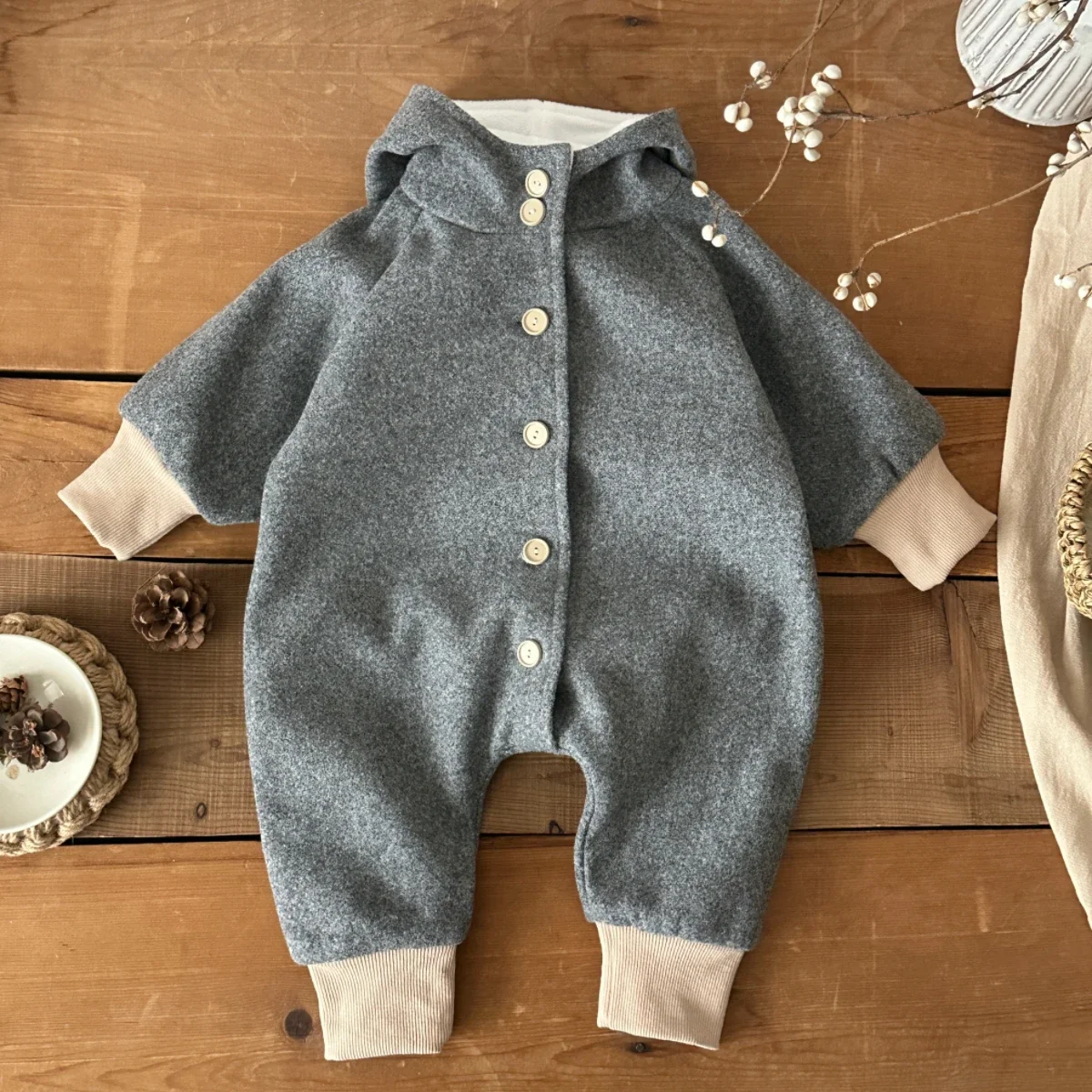 Tuta da bambina per neonato Tuta da gattonare in lana stampata arcobaleno Abbigliamento invernale con cappuccio carino 3