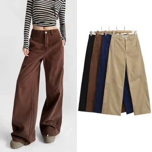 CharmChant Jeans larghi da donna 100% cotone a vita alta Pantaloni casual da strada solidi Cargo Autunno Inverno 2025 Novità in pantaloni in denim 1