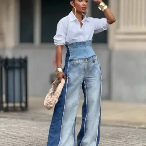 GLCMYAYA Donna Streetwear Moda Fly Pantaloni in denim lavato Jeans 2025 Autunno Inverno Patchwork allentato Safari Cargo Jeans Hip Hop 1