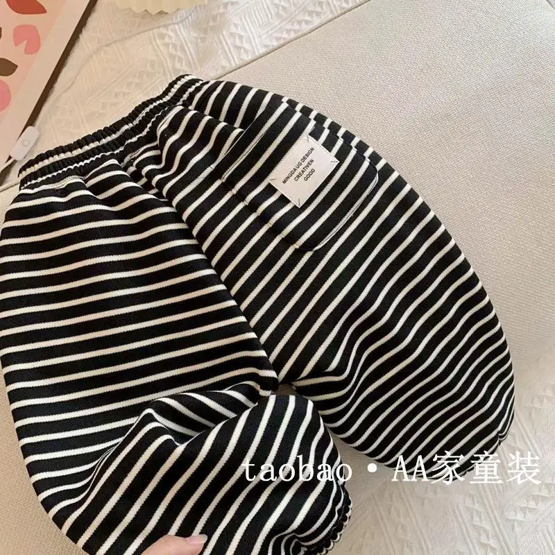 Pantaloni sportivi in peluche per ragazzi e ragazze autunno inverno Nuova edizione coreana Pantaloni per bambini a righe Pantaloni per ragazzi Vestiti invernali per ragazze 4
