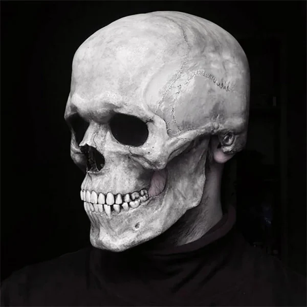 Maschera a testa intera con teschio di Halloween con casco in lattice realistico spaventoso con mascella mobile con per adulti, maschera per feste cosplay di Halloween 3