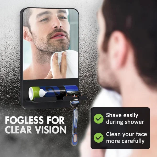 TAILI Specchio da barba per doccia con vassoio portaoggetti, con porta rasoio, ventosa rimovibile, infrangibile, specchio da bagno senza nebbia 2