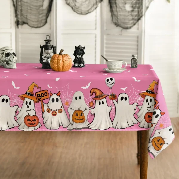 Tovaglia rettangolare in ragnatela di zucca fantasma pipistrello di Halloween per la decorazione della tavola Tovaglia riutilizzabile per tavolo da pranzo da cucina Decorazione di Halloween 5
