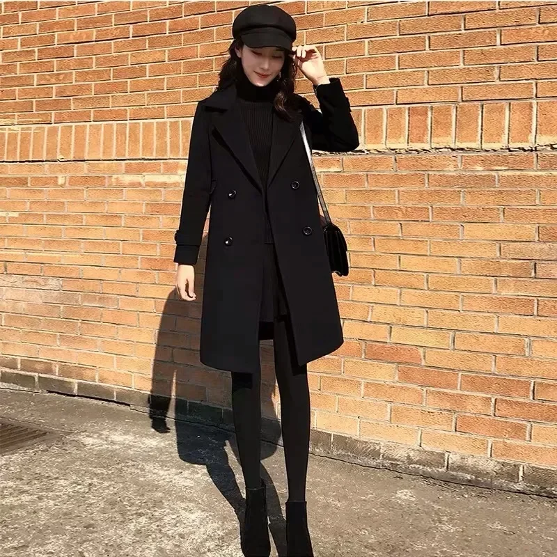 Cappotto di lana nero taglie forti 2025 Nuovo stile Donna Autunno Inverno Professionale di media lunghezza Alla moda Colletto in fibra di poliestere F... 1