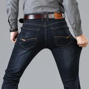 2025 Uomo NUOVI jeans da lavoro alla moda da uomo stile classico pantaloni jeans slim elasticizzati casual pantaloni in denim di marca maschile nero blu da uomo 1