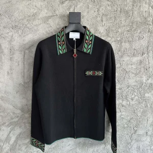 2025 Cappotto di lana da uomo ricamato a foglia in edizione limitata Casionblank di alta qualità Set giacca lavorata a maglia in tessuto di pura lana personalizzata 1