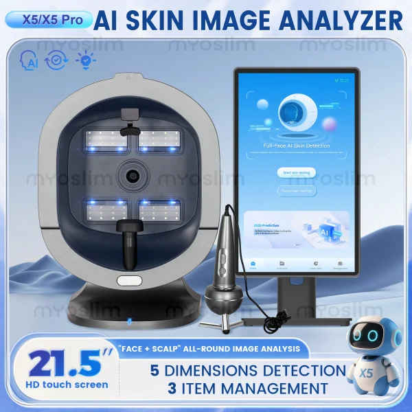 2025 Nuovo aggiornamento X5 AI Intelligenza artificiale Rilevatore di analisi della pelle del viso profondo Test dei follicoli Lente d'ingrandimento per analisi della pelle 1