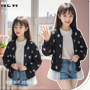 Primavera Autunno Nuove Ragazze Giacca Maglia Splicing Stampa Completa Arco Manica Lunga Cappotto Con Cerniera Per 2-12 Anni Adolescente Bambini Moda Outwear 1