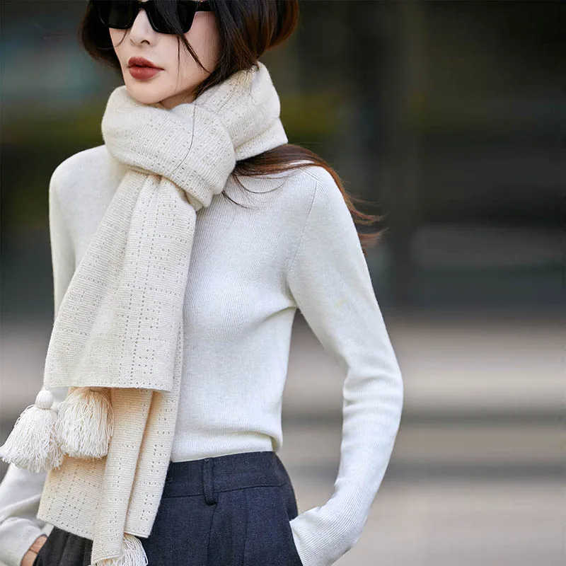 2025 Donna 100% lana merino maglione scialle cardigan lungo autunno inverno semplice chic maglieria casual sciarpa scialle con frange in pura lana 4