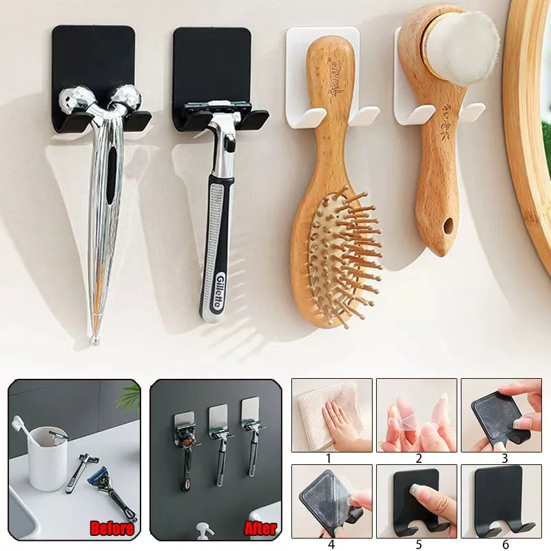 Porta rasoio da barba multifunzionale per uomo - Gancio portaoggetti per rasoio, mensola a muro e porta rasoio (Accessori per bagno/cucina) 2