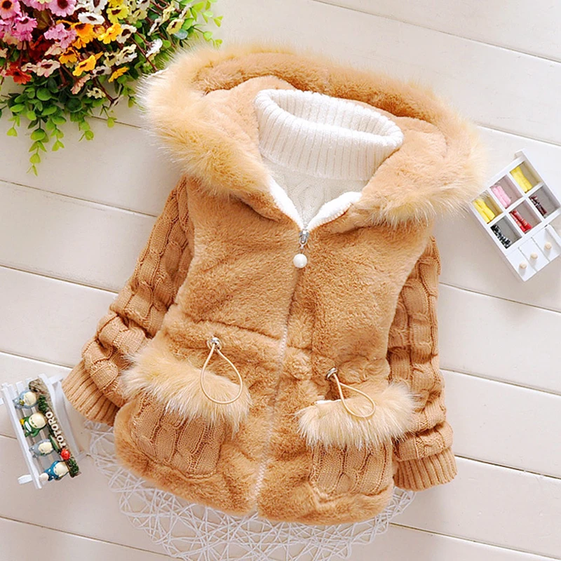 Giacca da bambino in peluche addensare giacche invernali calde per ragazze cappotto maglione moda infantile capispalla con cappuccio 1-4 anni vestiti per bambina 5