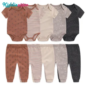 Kiddiezoom 10 Pz/lotto Quattro Stagioni Moda Set di Abbigliamento per Bambini in Cotone Morbido Neonato Body + Pantaloni Infantile Vestito Regalo 1