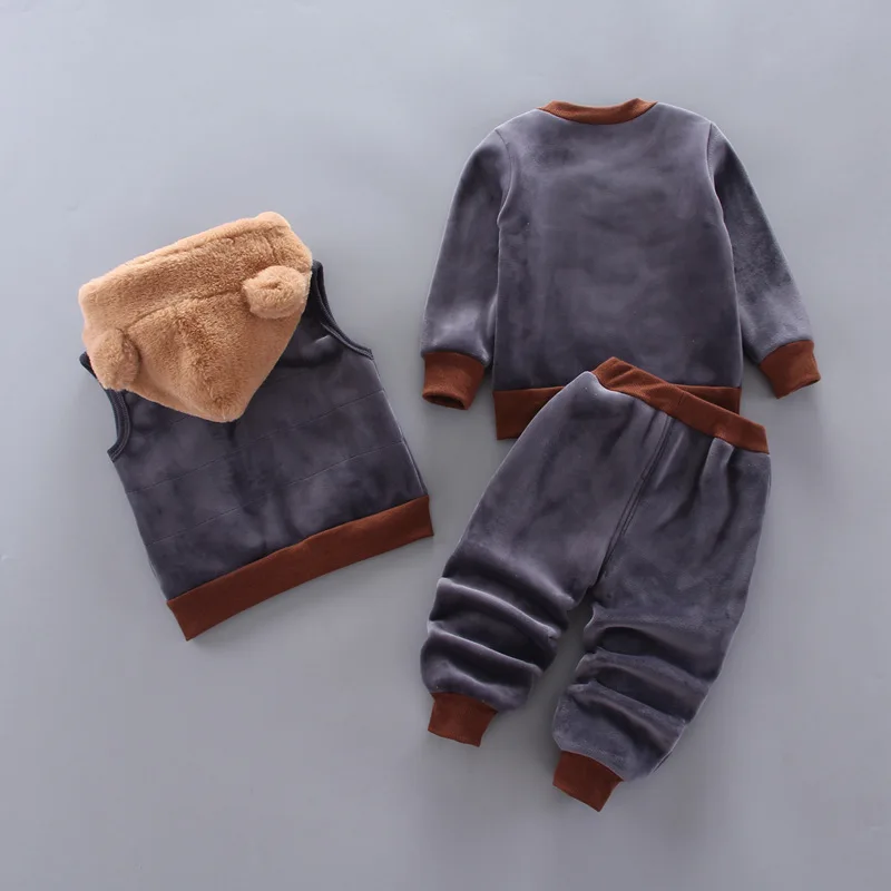 0-5Y Autunno Inverno orso cartone animato Set di vestiti di cotone spesso Ragazzo ragazza Cartoni animati Cappotto con cappuccio + Pantaloni 2 pezzi Tuta per bambini 3