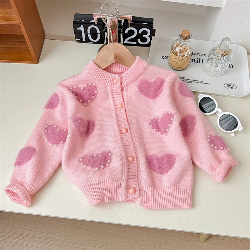 Cardigan lavorato a maglia da ragazza in stile coreano - Maglione primaverile per bambini con fiocco, top in lana calda e carina per i più piccoli, vestiti invernali per bambina 2