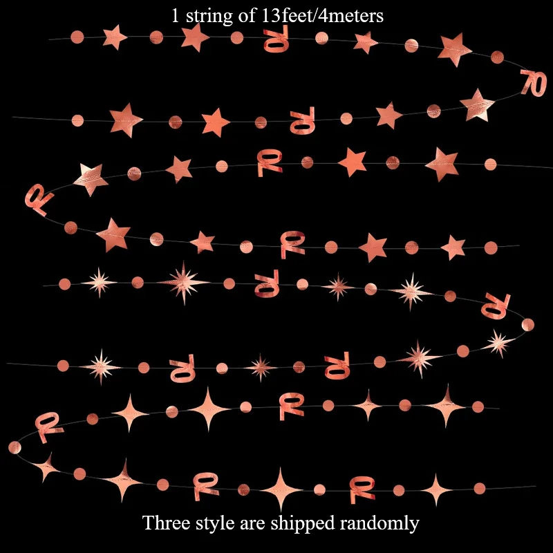 Oro rosa 70th Birthday Banner decorazioni numero 70 Circle Dot Twinkle Star ghirlande fondale appeso per la 70th Birthday Party 2