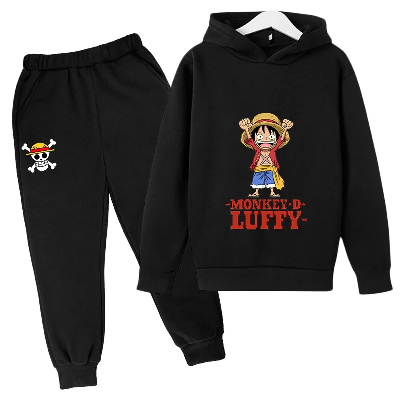 2025 Ragazzi Ragazze Casual Con Cappuccio Anime Giapponese One Piece Rufy Zoro Harajuku Felpa Con Cappuccio Pantaloni Sportivi Set con Tasche Felpa Magliette e camicette 1