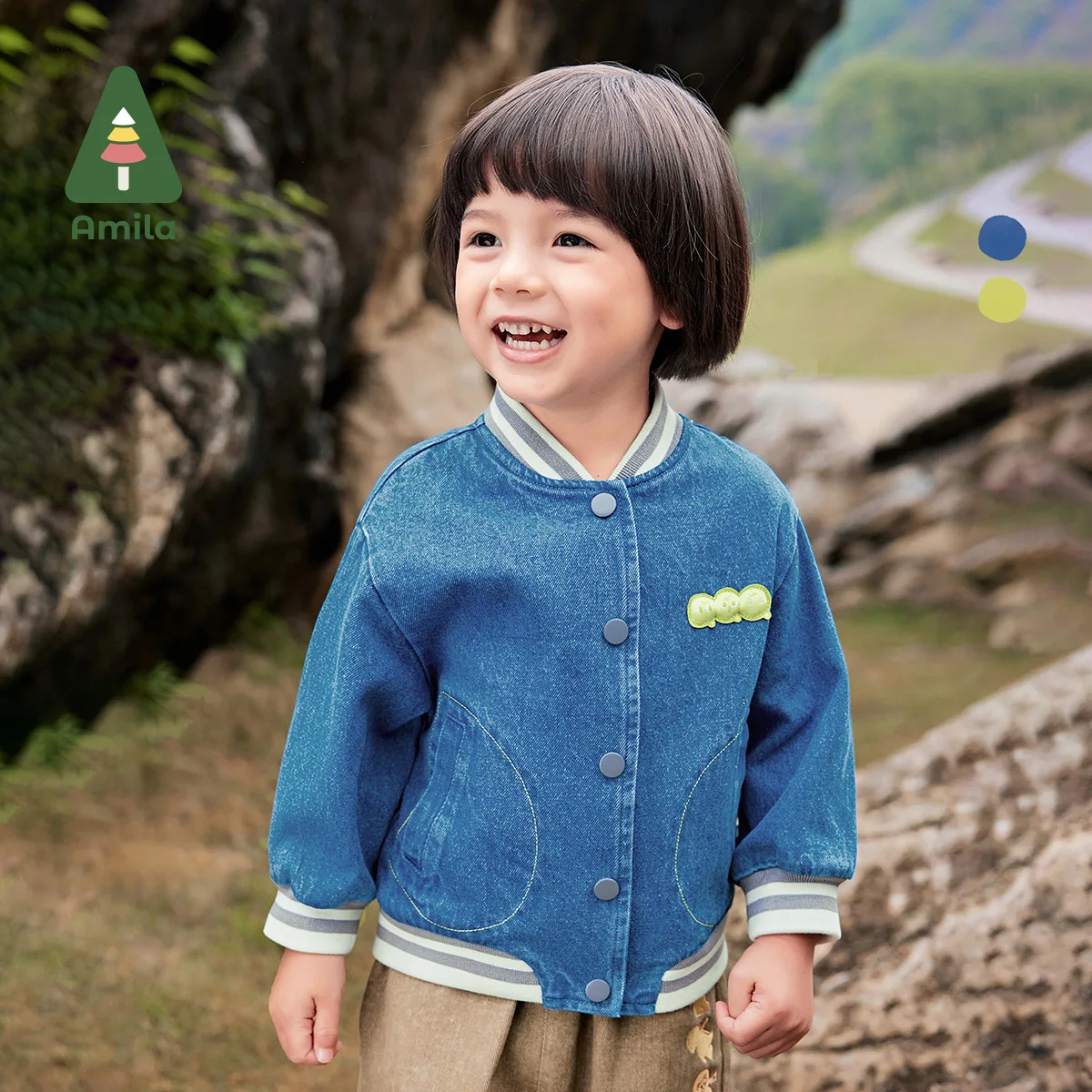 Amila Giacca da baseball per bambini 2024 Autunno Nuovi ragazzi Super Soft Waffle Texture Colore a contrasto Caldo logo ricamato Giacca per bambini 1