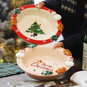 AhunderJiaz Simpatico piatto da insalata in rilievo da cucina Set di piatti da pranzo in ceramica Decorazione natalizia per la casa Piatto di pollo arrosto 1