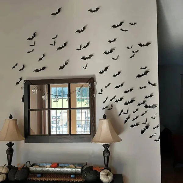 Decorazione da parete 3D impermeabile pipistrelli neri Decorazioni di Halloween Decorazioni per la casa stregata Adesivo 3D pipistrelli ragno Puntelli spaventosi di Halloween 2