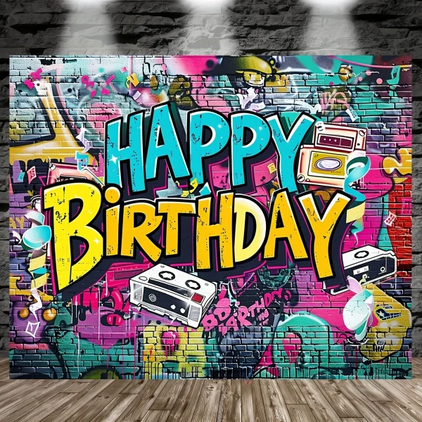 Graffiti - Style - Fondale energetico di buon compleanno, arazzi, decorazioni per feste, regali per feste di carnevale di compleanno 3