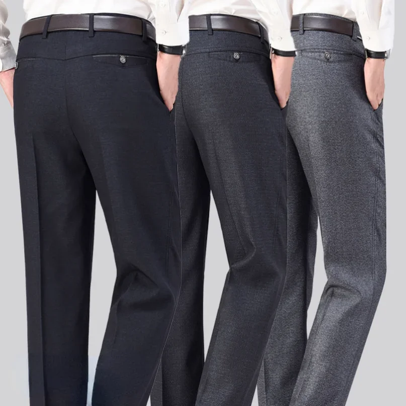 Pantaloni casual da lavoro sottili estivi dei nuovi uomini Moda autunnale Pantaloni solidi delicati addensati Pantaloni da abito di marca maschile Nero Grigio RIYBEOE 4