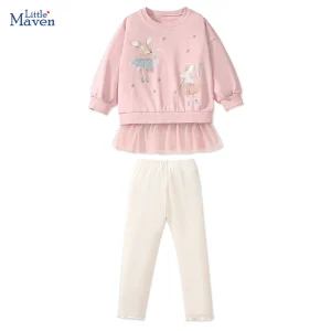 Little maven 2024 autunno nuovi vestiti per bambini neonate cotone Mouse maglioni top + Legging set vestiti di cotone per bambini 1