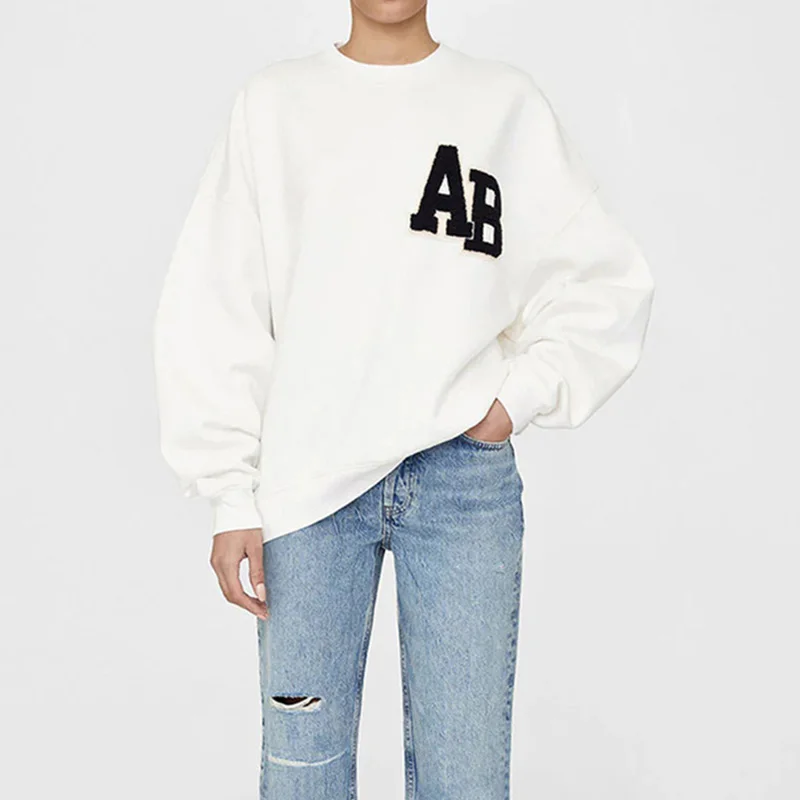 Felpa girocollo da donna con vestibilità ampia in pile ricamato speciale a manovella di nicchia nordamericana AB in autunno e inverno 3