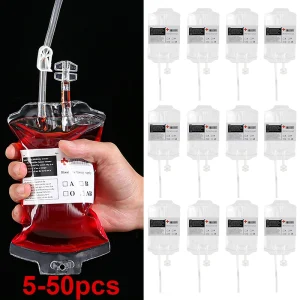 50/5 pz 400 ml Sacchetti di Sangue di Halloween Vampiro Sacchetto di Sangue Falso Trasparente Food Grade Bere Sacchetto di Bevande Decorazioni Del Partito di Halloween 1