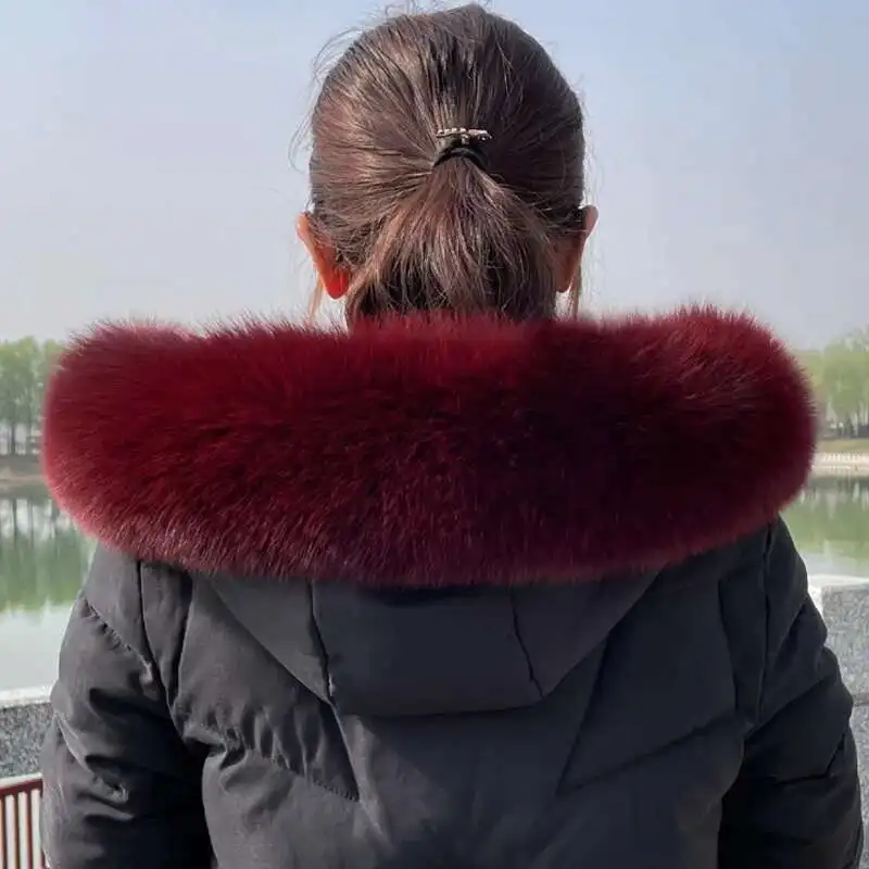 Collo in pelliccia di volpe invernale Donna Scialli in vera pelliccia Sciarpa Calda piumino in vera pelle Giacca imbottita in cotone Cappuccio Decor 6