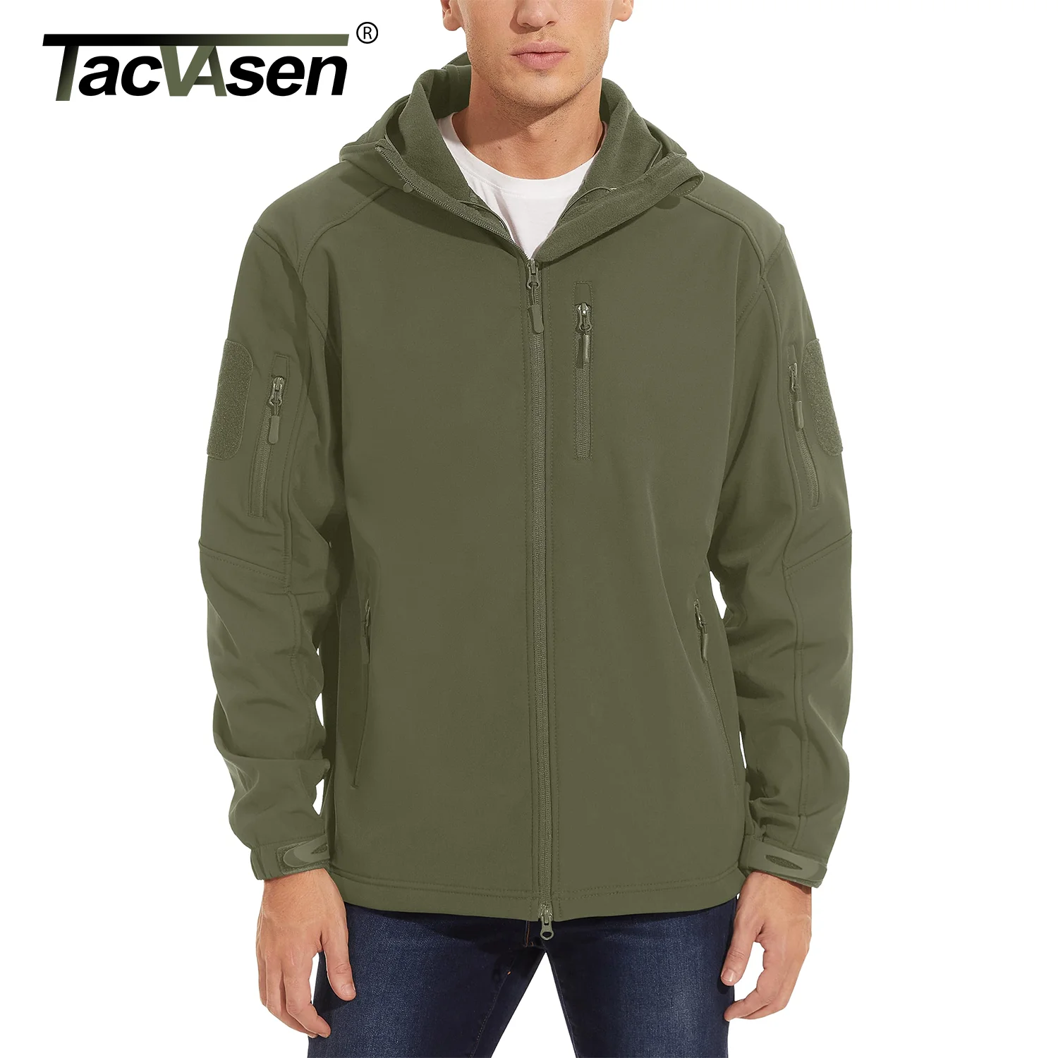 Giacca foderata in pile impermeabile TACVASEN con tasche con cerniera giacche da lavoro da trekking con cappuccio Softshell da uomo Outdoor giacca a vento 4