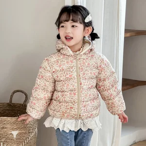 Neonate Piumini floreali Bambini Autunno Giacche stampate Principessa Inverno Vestiti con cappuccio Moda per bambini Capispalla caldo 2-8 anni 1
