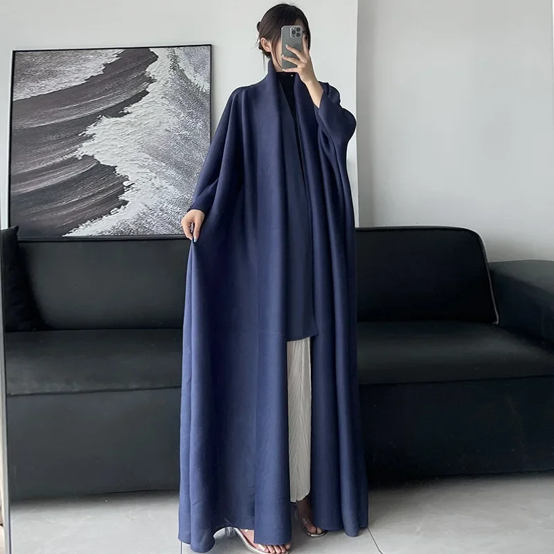 Miyake abito mediorientale di fascia alta Dubai cappotto plissettato da donna Versatile tinta unita cappotto di lusso leggero con maniche a pipistrello sciarpa Robe 6