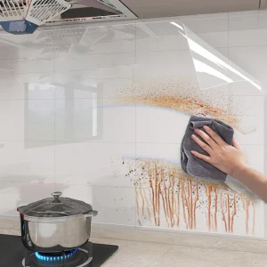 Protezione da parete per piastrelle per cucina Protezione contro schizzi di olio Pellicola decorativa trasparente a prova di olio per adsorbimento elettrostatico 1