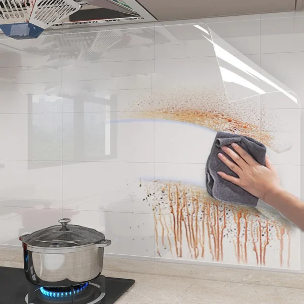 Protezione da parete per piastrelle per cucina Protezione contro schizzi di olio Pellicola decorativa trasparente a prova di olio per adsorbimento elettrostatico 1