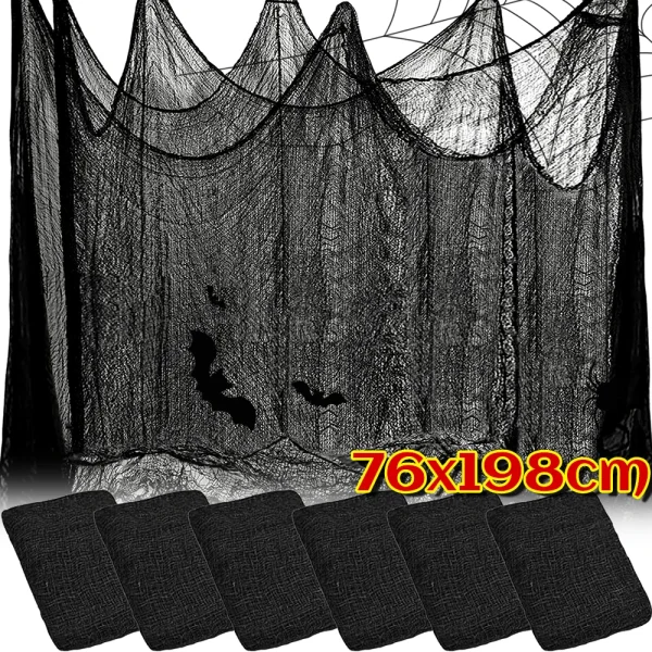 1-10 pezzi panni raccapriccianti neri 72x186 cm maglia cheeseclothi festa di Halloween rete di garza ragnatela parete garza terrore scena puntelli 1