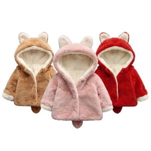 Giacca in peluche per bambini di nuova moda Primavera Autunno con cappuccio Mantieni caldo Cappotto per ragazze principessa Regalo di compleanno di Natale 0-4 anni Abbigliamento per bambini 1