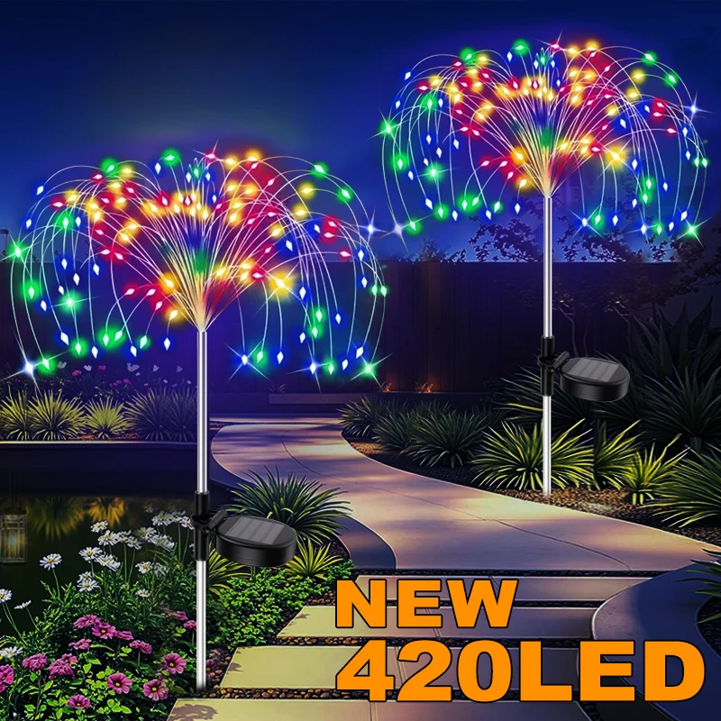 Luci per fuochi d'artificio da 420 LED Decorazioni da giardino Luci per fiori impermeabili per esterni a energia solare per patio, passerella 1