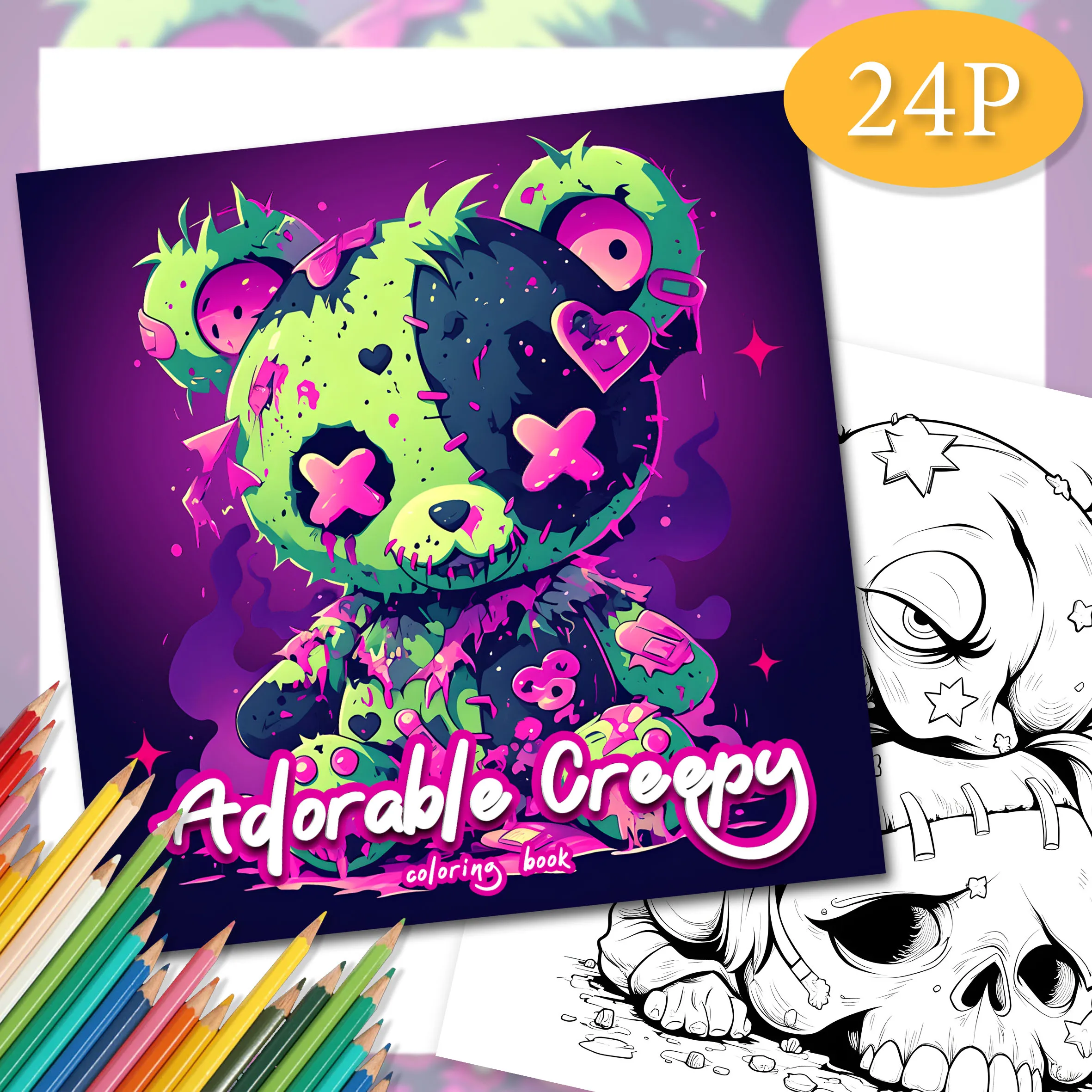 Libro da colorare per orsi carini e peculici per adulti - 7,8 pollici, 24 pagine di disegni intricati - Libro illustrato per adulti 5