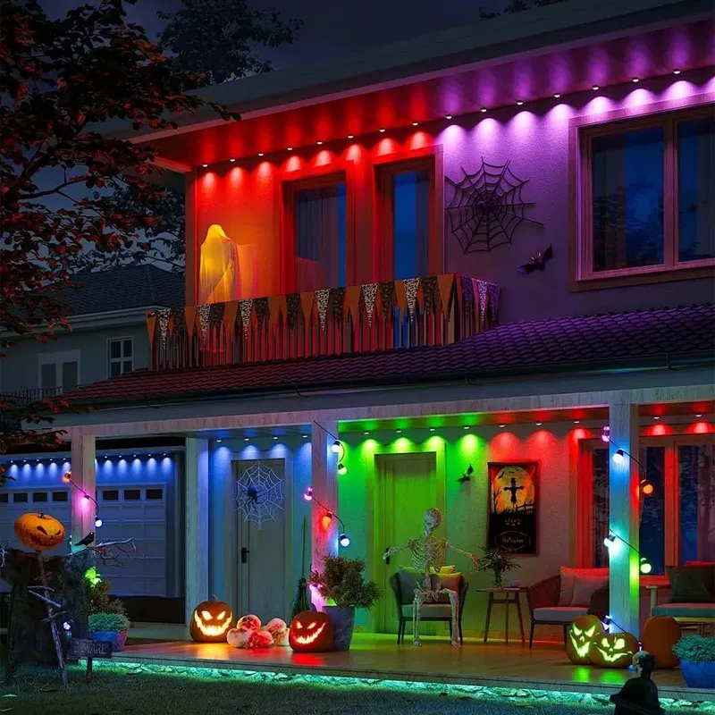 45M 90LED RGBIC Eaves Lights Bluetooth Permanente Luci di illuminazione esterna Sincronizzazione musicale Timer IP67 Impermeabile Decorazioni per la casa di Halloween 5