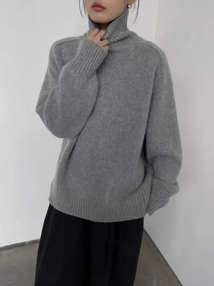 Dolcevita da donna maglione di lana manica lunga casual pullover di cashmere allentato lavorato a maglia moda basic top maglione oversize di qualità calda 5