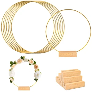 Centrotavola a cerchio floreale in metallo da 15-30 cm per tavolo artigianale Anelli a cerchio in oro Ghirlanda macramè per la decorazione della tavola di nozze domestica fai da te 1