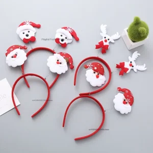Cartone animato Testa di Natale Pulsante Fascia per capelli Regalo per feste Corna di renna Pupazzo di neve Fascia Decorazione del festival di Natale 1