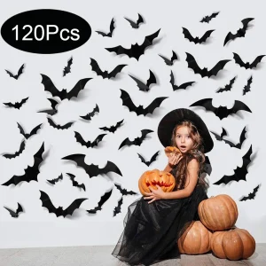 Decorazioni per pipistrelli di Halloween, pipistrelli in PVC 3D sul muro, adesivi murali pipistrelli neri, oggetti di scena spaventosi di Halloween 1