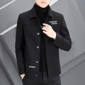 2025 Cappotto di lana con risvolto nuovo autunno inverno da uomo Cappotto di lana corto ispessito versatile casual 1