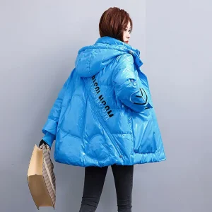 Piumino imbottito in cotone con cappello rimovibile senza risciacquo per giacca imbottita in cotone caldo ispessito corto ricamato da donna 1