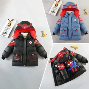 Spiderman Piumino 2025 Inverno Baby Boy Costume Bambini Caldo Addensare Cappotto con cappuccio imbottito in cotone Parka Abbigliamento per bambini Capispalla 1