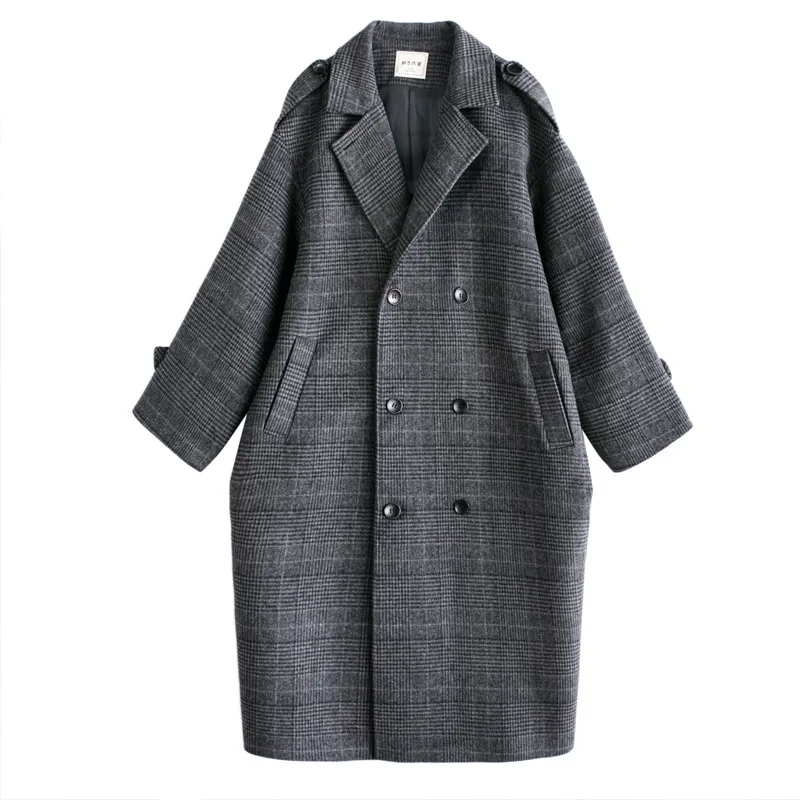 Cappotto di lana scozzese taglie forti da donna di media lunghezza sciolto stile coreano inverno nuova giacca di tweed chic al ginocchio per studenti comoda... 5