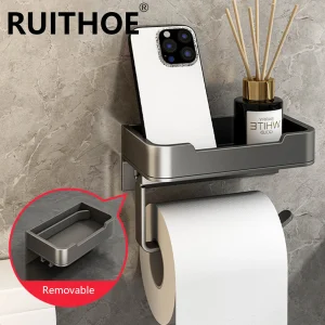 Portarotolo per carta igienica Spazio in alluminio montato a parete Portarotolo per carta igienica nera Accessori per il bagno Scaffale per decorazioni hardware 1