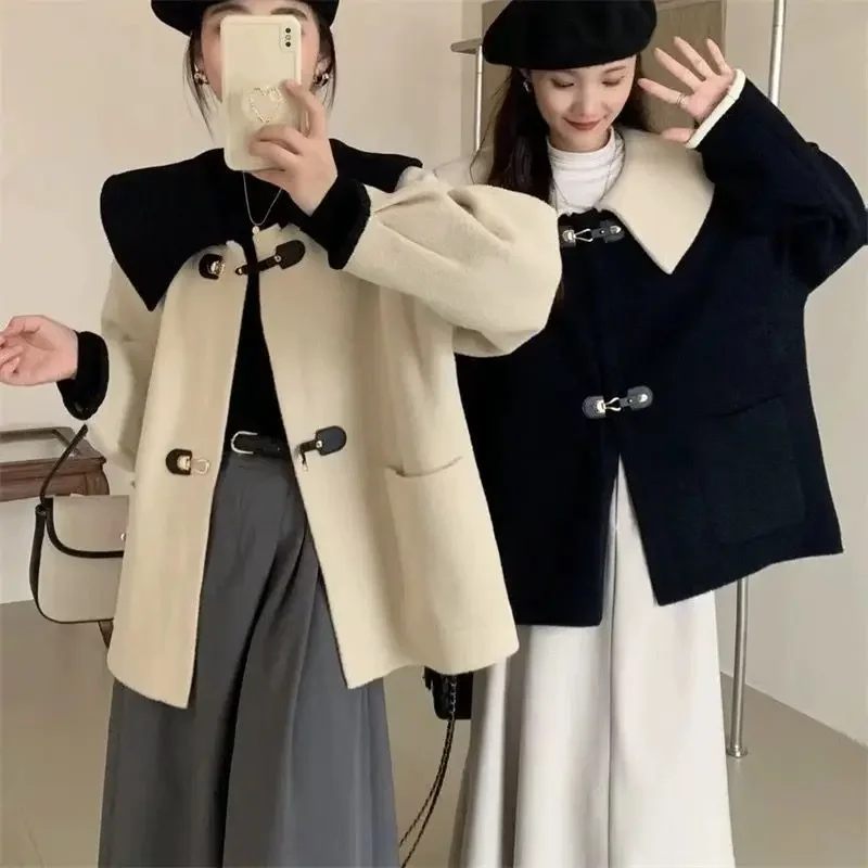 Cappotto di lana con colletto per bambola ispessito taglie forti Donna Autunno Inverno Nuovo design Colletto ribaltabile Taglia corta Capispalla in pelliccia sintetica Casual... 4